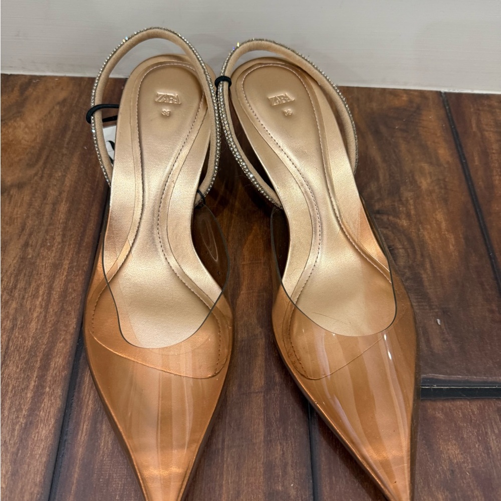 Zara Tan Vinyl Heels